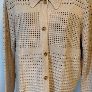 Women's Beige Knit Sweater Crochet XL